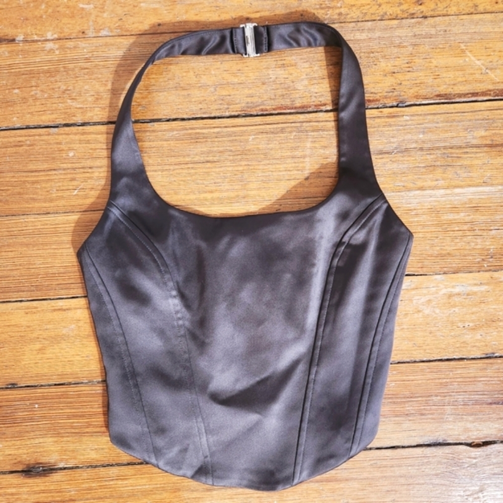 Aritzia Dark Gray Satin Dusk Bustier Corset Halter Top